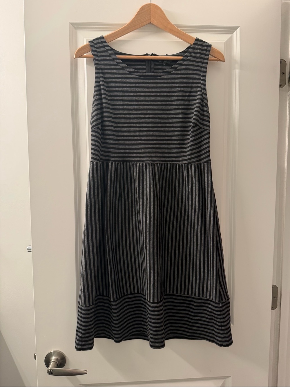 Daisy Fuentes Black & Gray Striped Sleeveless Fit-and-Flare Dress